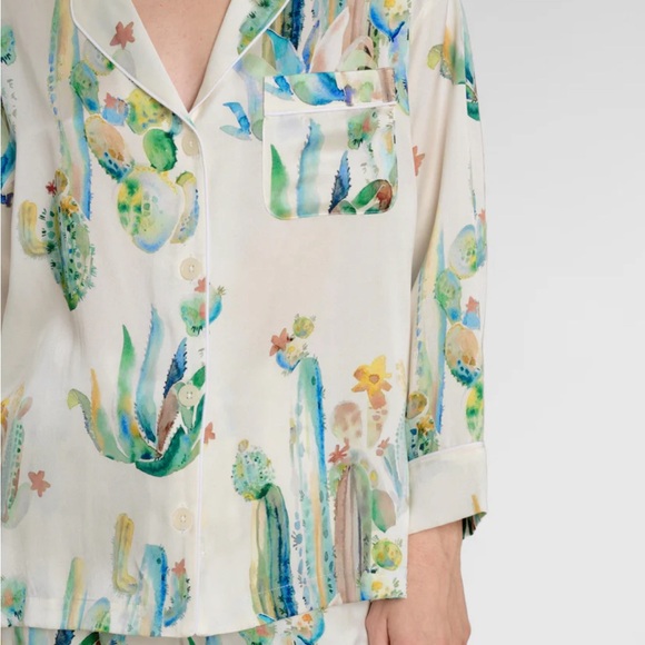 Washable Silk Marina Pajama Set in Cacti Watercolor - Picture 2 of 13